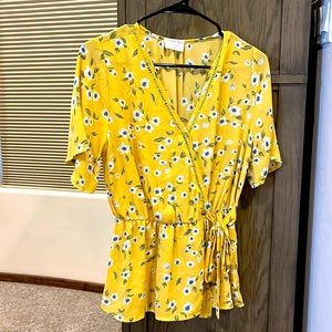 Yellow floral blouse, size medium